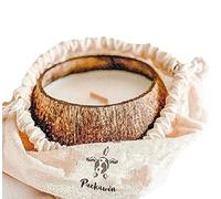 PACKAWIN | Vela Ecológica Vegana de Coco | Hecha a Mano con Mecha de Madera | Compuesta de Cera Natural de Soja en la Cáscara de Coco. 45 Horas de Duración (300 g)