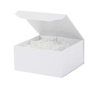 PACKGILO 1 caja de regalo blanca pequeña de 8 x 8 x 4 pulgadas, caja magnética pequeña con papel arrugado, caja de regalo pequeña blanca con papel triturado, cajas de regalo de lujo con tapas para