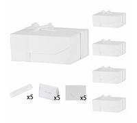 PACKGILO 5 cajas de regalo blancas con cinta de 9.5 x 7 x 4 pulgadas, caja de regalo resistente con tapa para embalaje de regalo, cajas de almacenamiento plegables con cierre magnético, caja de