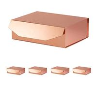 PACKGILO 5 cajas de regalo grandes de oro rosa con tapa de 13 x 9 x 4 pulgadas, cajas de propuesta de dama de honor, caja de regalo plegable dura con cierre magnético, caja de regalo reutilizable para