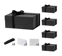 PACKGILO 5 cajas de regalo negras con cinta de 9.5 x 7 x 4 pulgadas, caja de regalo resistente con tapa para embalaje de regalo, cajas de almacenamiento plegables con cierre magnético, caja de