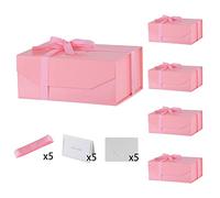 PACKGILO 5 cajas de regalo rosas con cinta de 9.5 x 7 x 4 pulgadas, caja de regalo resistente con tapa para embalaje de regalo, cajas de almacenamiento plegables con cierre magnético, caja de
