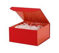 PACKGILO 6 cajas de regalo pequeñas rojas de 6 x 6 x 3 pulgadas, caja magnética pequeña con papel arrugado, caja de regalo pequeña roja con papel triturado, cajas de regalo de lujo con tapas para