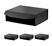 PACKGILO Caja de regalo extra grande negra con tapa, 4 piezas de 16.5 x 13 x 5.3 pulgadas, caja de regalo negra grande para regalos, ropa, bata, vestido de boda, suéter, reutilizable, plegable, para