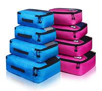 Packing Cubes - Organizador de bolsas de equipaje, accesorios de viaje duraderos con etiqueta de ropa, juego de 8 unidades, color rosa/azul, talla única
