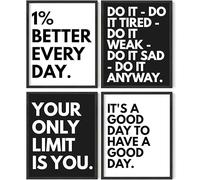 PACKLIST® Set de 4 Láminas Frases Motivadoras Inglés - 20,3x25,4 cm Sin Marco - Pósteres Decoración Oficina Despacho Teletrabajo - Cuadros Modernos Blanco y Negro Textos Citas Inspiradoras 250g