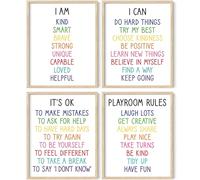 PACKLIST® Set de 4 Láminas Infantiles Decoración Cuarto de Juegos Habitación Bebé Niños - 20,3x25,4 cm Sin Marco - Pósteres Cuadros Educativos Guardería - Papel 250g Frases Motivadoras Inglés