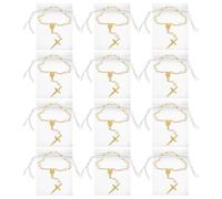 PACKOVE 12 Juegos de Pulseras de Rosario de Cuentas en Tonos Claros y Doradas, Pulseras con Dijes de Cruz y Perlas 7x9 Cm, para Bautizo, Comunión y Bodas, Accesorio Religioso Portátil