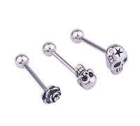 PACKOVE 3 Piezas Barra De Joyería De Lengua De Acero Inoxidable Con Diseño De Calavera Y Flor Piercing De La Lengua Para Moda Punk Joyas Del Cuerpo Para Uso Diario
