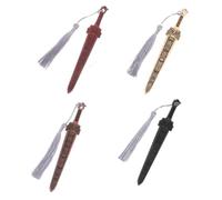 PACKOVE 4 Piezas Marcapáginas de Madera con Forma de Espada, Marcador Chino con Borla, Portátil, para Lectura y Viaje, Estilo Chino Antiguo, para Amantes Libros y Colegas