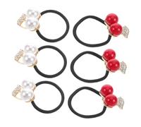 PACKOVE 6piezas Gomas Elásticas Pelo Forma de Cereza y Gemas de Imitación para Mujer Accesorios Cabello Decorativos Brillantes