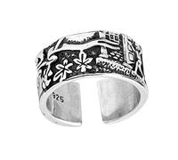 PACKOVE Anillo De Dedo Retro Para Mujer Diseño Floral Vintage Apertura Ajustable Estilo Étnico Joyería Fiesta Diario Tamaño Único Plata