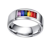 PACKOVE Anillo del Orgullo Gay Arcoíris, Acero de Titanio, Creativo y Elegante, Talla, Joyería para Parejas Lgbt, Decoración de Dedos, Uso Diario y Eventos