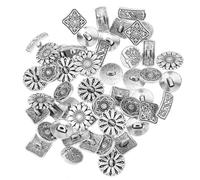 PACKOVE Botones Decorativos Vintage de Aleación en Mezcla de Formas Redondas y Cuadradas Estampado de Flores, Color Plata Antigua, Surtido de 60 Unidades para Costura y Manualidades