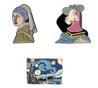 PACKOVE Broche de Pintura al Óleo 3 Piezas para Solapa y Hebilla de Cuello, Aleación Durable, Diseño Clásico de Estrella Nocturna y Chica con Perlas, Accesorios para Ropa Varios estilos