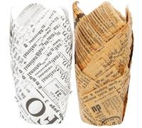 PACKOVE Capacillos para Hornear Muffins Forma de Tulipán 100 Piezas 50 Papel Kraft 50 Papel Blanco Desechables para Fiestas y Repostería Profesional Estilo Aleatorio