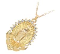 PACKOVE Collar Colgante de Nuestra Señora de Guadalupe para Mujer Collar Religioso Dorado Incrustación de Gemas para Fiesta Navidad y Uso Diario