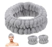 PACKOVE Conjunto de Diadema y Pulsera para Maquillaje Diadema Elástica Facial Gris para Cuidado de Piel Baño Incluye y Pulseras