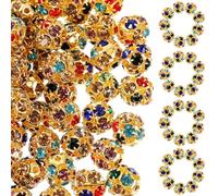 PACKOVE Cuentas Sueltas de Gemas de Imitación 10mm para Hacer Pulseras y Collares, 90 Piezas de Cuentas Espaciadoras de Arcilla Polimérica Color Dorado Brillante, Suministros