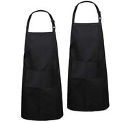 PACKOVE Delantal de Cocina Reutilizable Negro Bolsillos, 2 Piezas, Peto Transpirable para Hombres y Mujeres, Adecuado para Barbacoa y Uso en Restaurante, Fácil de Limpiar, 70X75Cm