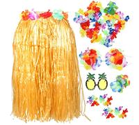 PACKOVE Disfraz Hawaiano para Mujer Falda de Paja y Accesorios Hawaianos, Adecuado para Fiesta Tropical y Decoracion Verano, Set de Top Bikini y Pulsera