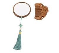 PACKOVE Espejo Portátil Vintage y Peine de Madera Tallada Mano Compacto y Ligero para Cuidado del Cabello y Retoques de Maquillaje Viajes y Exteriores