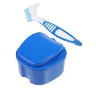 PACKOVE Juego de Suministros Cuidado Bucal Soporte para Dentaduras, Caja de Almacenamiento Azul de Abs y Cepillo de Limpieza para Prótesis Dentales