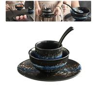 PACKOVE Juego de Vajilla de Cerámica Cuencos, Platos y Cucharas para Sushi Set Práctico y de 4 Piezas para Restaurante y Hogar