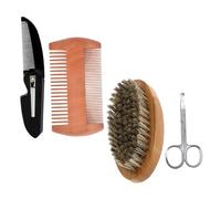 PACKOVE Juego Para Cuidado Barba 4 Piezas, Peine De Madera Doble Cara y Brocha De Cerdas, Tijeras Compactas, Kit Portátil Para Hombres, Cuidado Diario y Viaje