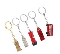 PACKOVE Llavero Vintage de Aleación de Zinc 5 Piezas Colgantes de Autobús Londinense, Cabina Telefónica, Buzón y Big Ben Dorado y Plateado, Decoración Retro para Bolso y Uso Diario