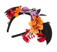 PACKOVE Mexican Flower Crown Headband Adjustable Skull Bat Wings Hairpiece For Day Of The Dead Halloween Masquerade Mardi Gras Costume Party Accessory
