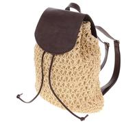 PACKOVE Mochila Tejida de Rafia para Mujer con Cubierta de Pu Beige, Reutilizable y Resistente, con Bolsillo Interior Adecuado Vida Diaria y Senderismo