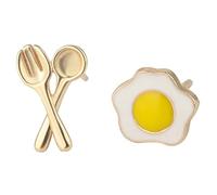 PACKOVE Pendientes Asimétricos De Huevo Frito y Cubiertos Colgantes Para Mujer Joyería De Oreja Ligera y Divertida Regalo Para Niñas Celebraciones y Fiestas