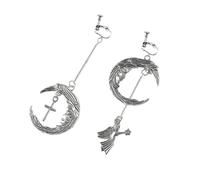 PACKOVE Pendientes Clip Creativos para Oreja Estilo Retro Punk Diseño Asimétrico de Ángel y Cruz Color Plata Accesorios de Joyería para Mujer Ideales para Fiestas y Uso Diario