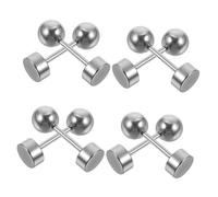 PACKOVE Pendientes de Bola de Acero Inoxidable Microperforados para Mujer, Tachuelas Geométricas Resistentes, Uso Diario y Ocasiones Obsequios, Color Acero, Pack 8 Piezas