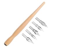 PACKOVE Pluma de Caligrafía con Punta de Inmersión y Mango de Madera Natural, Set de 6 Piezas (1 Mango 5 Puntas), Herramienta Creativa para Escritura Artística y Bolígrafos Decorativos