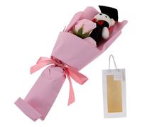 PACKOVE Ramo De Flores De Jabón Perfumadas Con Oso Graduación Bouquet Artificial De Rosas Decorativo Para Ceremonias Incluye Bolsa De Mano Pinky