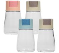 PACKOVE Salero Dosificador 4 Unidades, Botellas Dosificadoras de Especias en Vidrio Transparente, Dispensador de Sal y Condimentos Multifunción para Cocina y Barbacoa, Color Aleatorio