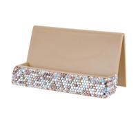 PACKOVE Tarjetero de Escritorio Dorado Cristales de Imitación, Soporte para Tarjetas de Visita y Postales, Organizador Profesional para Oficina, Base Estable para Exhibición Elegante