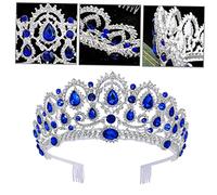 PACKOVE tiara nupcial real Armada novia Ropa de cabeza de boda tiara de reina de de imitación dama de honor tiara de la boda tiara de cristal pedrería Blue