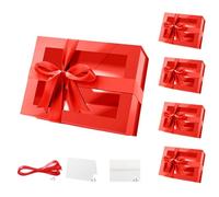PACKQUEEN 5 cajas de regalo con ventanas, 9 x 6.5 x 3.8 pulgadas, cajas de regalo rojas para regalos que contienen cintas, tarjetas, cajas de propuesta de dama de honor, cajas de regalo con tapas
