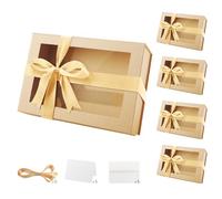 PACKQUEEN 5 cajas de regalo grandes con ventanas, cajas de regalo kraft de 13.5 x 9 x 4.1 pulgadas para regalos que contienen cintas, tarjetas, cajas de propuesta de padrinos de boda, cajas de regalo
