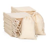 packra 50 bolsas de algodón, 10 x 14 cm, bolsas de tela con cordón, pequeñas bolsas de tela para rellenar, pintar, calendario de Adviento, bolsa de regalo DIY Navidad