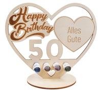 packra Regalo de dinero cumpleaños en forma de corazón, 50 regalos de dinero, regalo de cumpleaños, placa de madera, libro de visitas, regalo de 50 cumpleaños con pastel de feliz cumpleaños, regalo