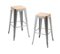 Packs Taburetes Altos - Pack 2 Taburetes Torix Madera Natural - Gris metalizado