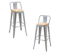 Packs Taburetes Altos - Pack 2 Taburetes Torix Respaldo Madera Natural - Gris metalizado