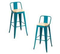Packs Taburetes Altos - Pack 2 Taburetes Torix Respaldo Madera Natural - Verde Azulado