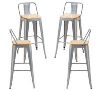 Packs Taburetes Altos - Pack 4 Taburetes Torix Respaldo Madera Natural - Gris metalizado