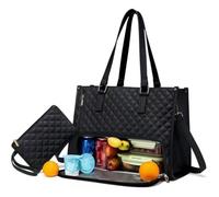Packuum 3 in 1 Tote Bag, 2025 NEW 2 in 1 Tote Bag Lunch Bag Combo with Insulated Lunch Compartment, 15.6 Inch (Black)