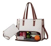 Packuum 3 in 1 Tote Bag, 2025 NEW 2 in 1 Tote Bag Lunch Bag Combo with Insulated Lunch Compartment, 15.6 Inch (White)